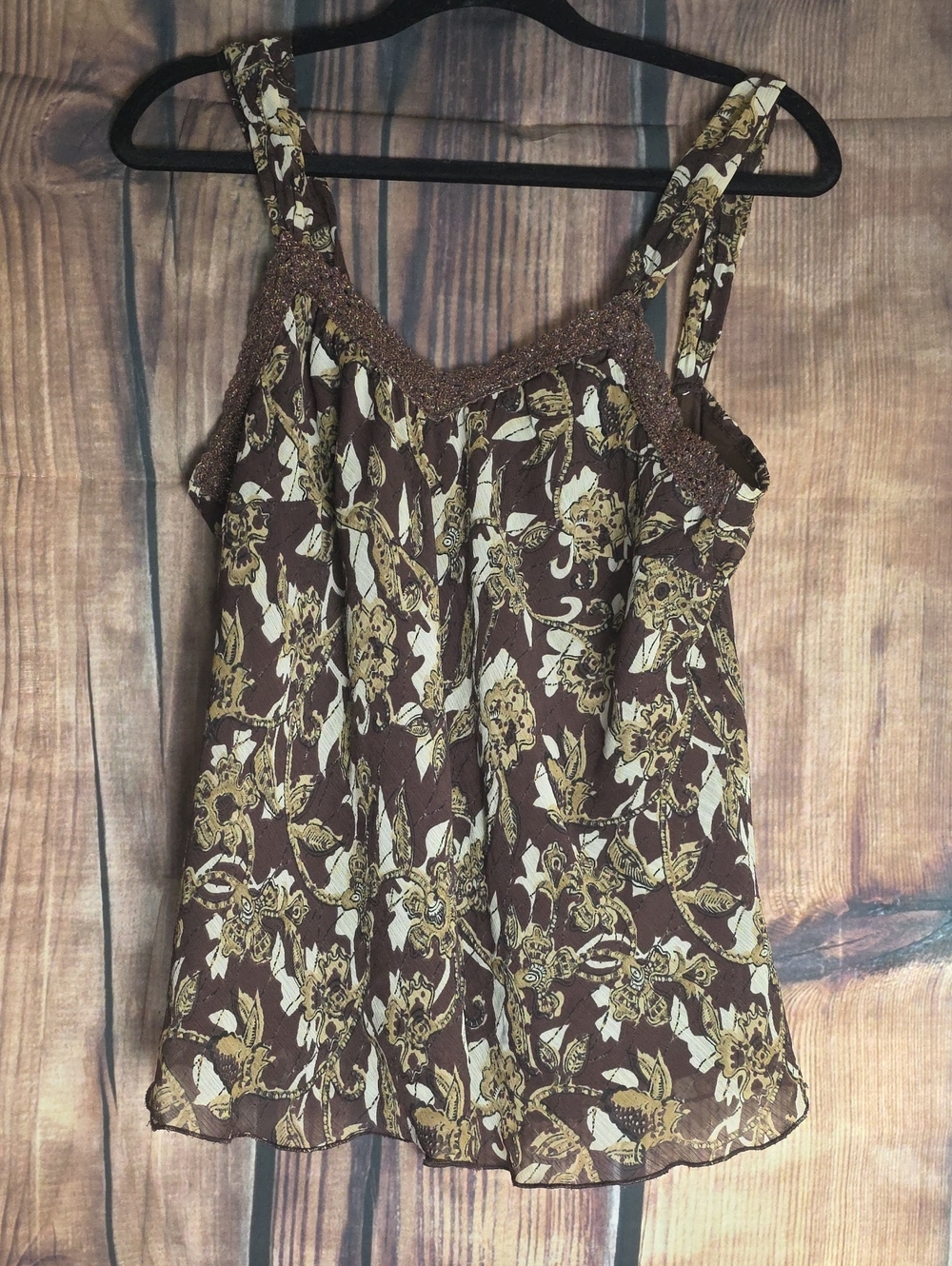 Apt. 9 Brown Floral Medium Sleeveless Camisole with Cream Print